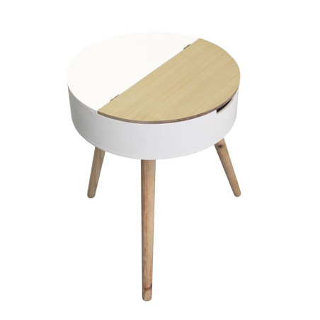 Table Basse Ronde Blanche avec Coffre - ROFH