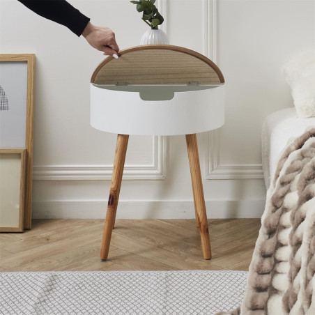 Table Basse Ronde Blanche avec Coffre - ROFH