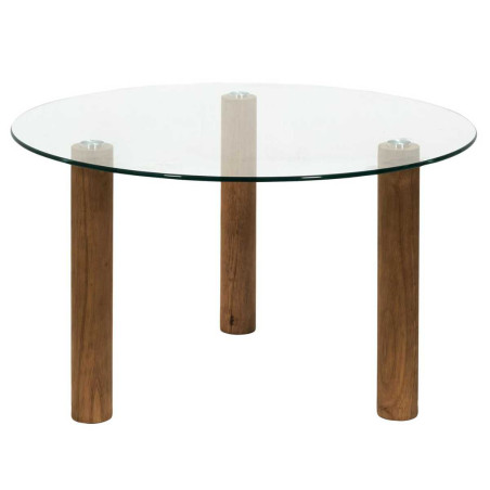 Table basse ronde en verre trempé et pieds en hévéa - INAYL
