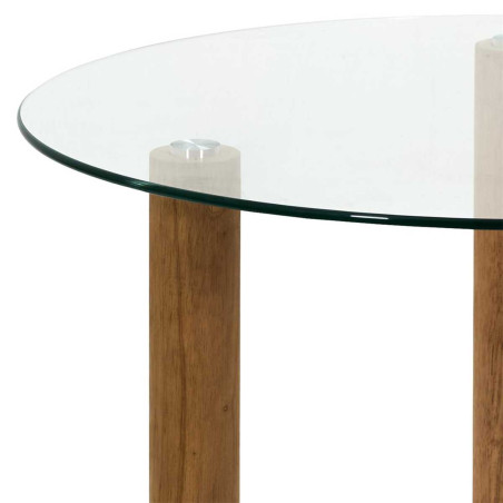 Table basse ronde en verre trempé et pieds en hévéa - INAYL