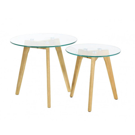 Lot de 2 Tables Gigognes Rondes en Verre Trempé - GAVENI