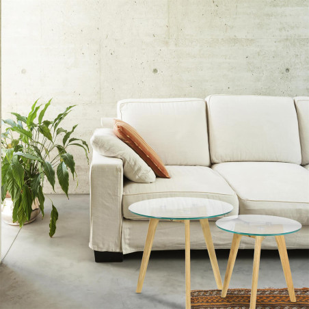 Lot de 2 Tables Gigognes Rondes en Verre Trempé - GAVENI