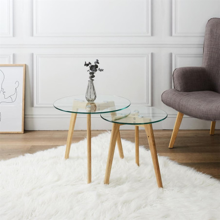 Lot de 2 Tables Gigognes Rondes en Verre Trempé - GAVENI