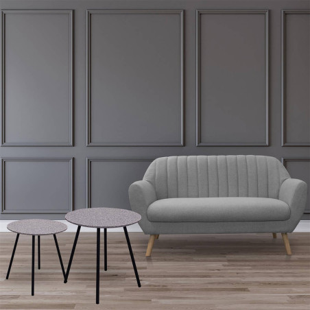 Lot de 2 Tables Gigognes Plateau Effet Granit Gris - GRAVA