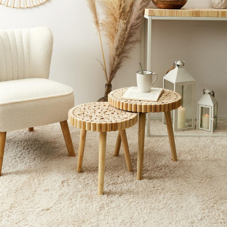 Duo de tables gigognes à plateau rondins de bois - FREIN