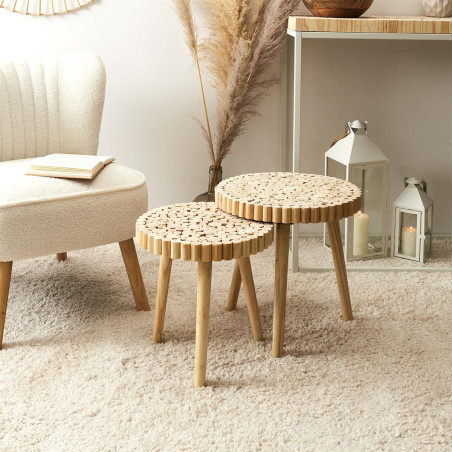 Duo de tables gigognes à plateau rondins de bois - FREIN