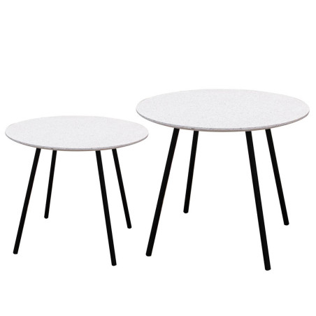 Lot de 2 Tables Gigognes Effet Granit Blanc - GRAVA