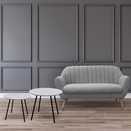 Lot de 2 Tables Gigognes Effet Granit Blanc - GRAVA