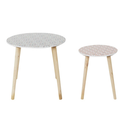 Lot de 2 tables gigognes motifs floraux pieds bois - DISIO