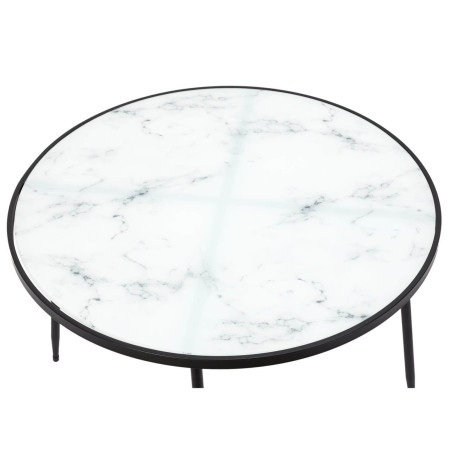 Table basse Ø75 cm plateau verre imitation marbre - MOTIO