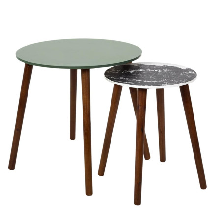 Duo de tables gigognes coloris vert et motif forêt - VOSEN