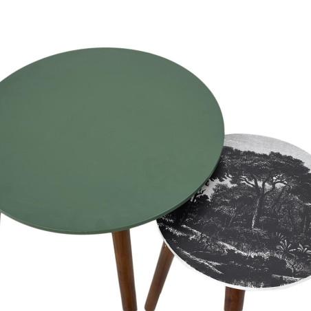 Duo de tables gigognes coloris vert et motif forêt - VOSEN
