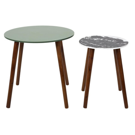 Duo de tables gigognes coloris vert et motif forêt - VOSEN
