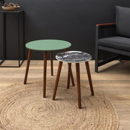 Duo de tables gigognes coloris vert et motif forêt - VOSEN