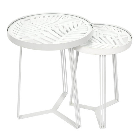 Tables Gigognes Blanches Motif Feuilles - SOVIO