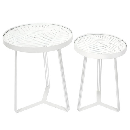 Tables Gigognes Blanches Motif Feuilles - SOVIO