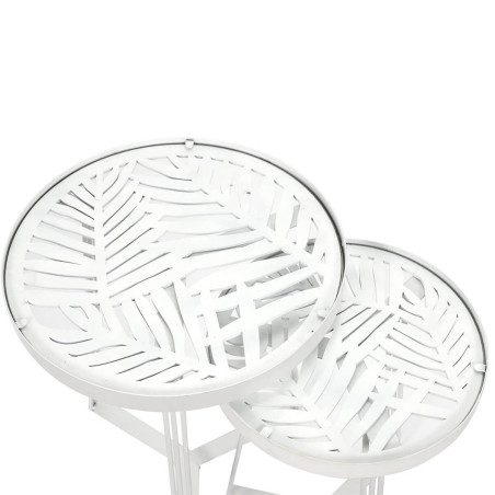 Tables Gigognes Blanches Motif Feuilles - SOVIO