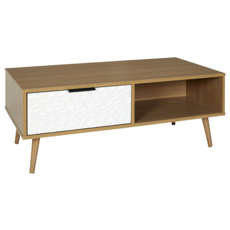 Table Basse Aspect Bois et Motif Craquelé Blanc - KRAIO