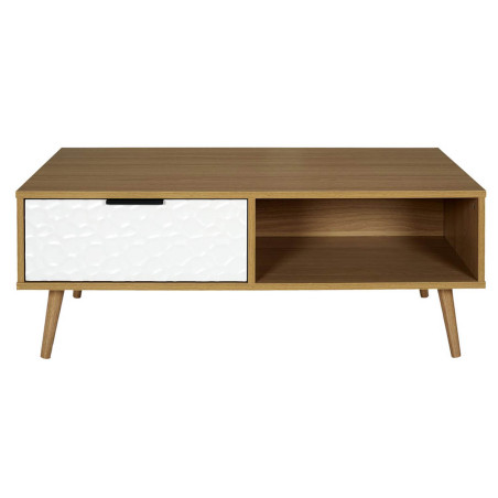 Table Basse Aspect Bois et Motif Craquelé Blanc - KRAIO