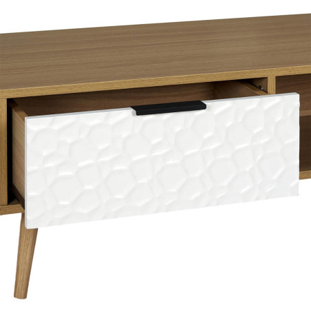 Table Basse Aspect Bois et Motif Craquelé Blanc - KRAIO