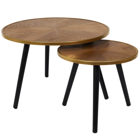 Tables gigognes plateau effet bois cerclage or - GAUTHO