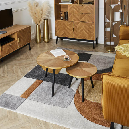 Tables gigognes plateau effet bois cerclage or - GAUTHO