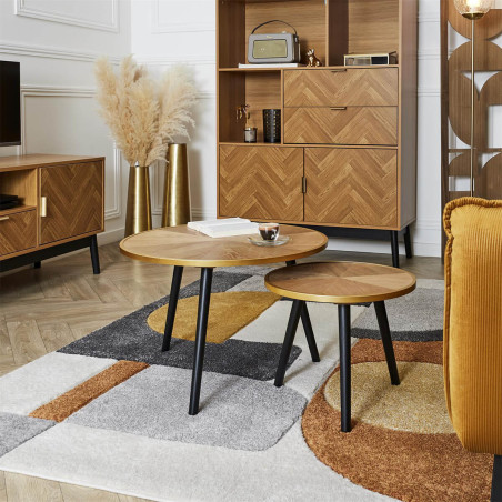 Tables gigognes plateau effet bois cerclage or - GAUTHO