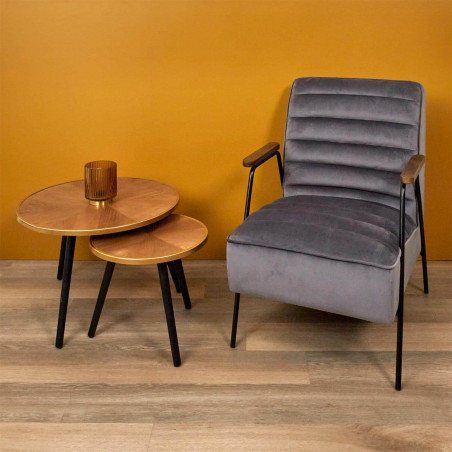 Tables gigognes plateau effet bois cerclage or - GAUTHO