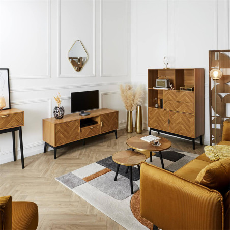 Tables gigognes plateau effet bois cerclage or - GAUTHO