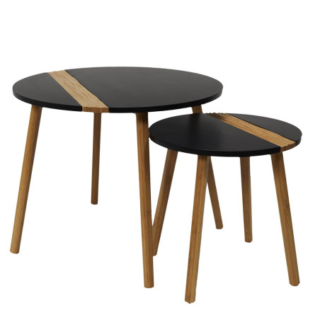 Lot de 2 Tables Gigognes Noires et Relief Bambou - TRAZO