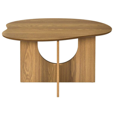 Table basse forme organique et piètement graphique en MDF aspect chêne - KALIOP