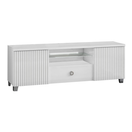 Meuble TV 2 portes laqué blanc avec leds - MARYSE