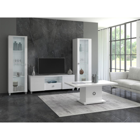 Meuble TV 2 portes laqué blanc avec leds - MARYSE