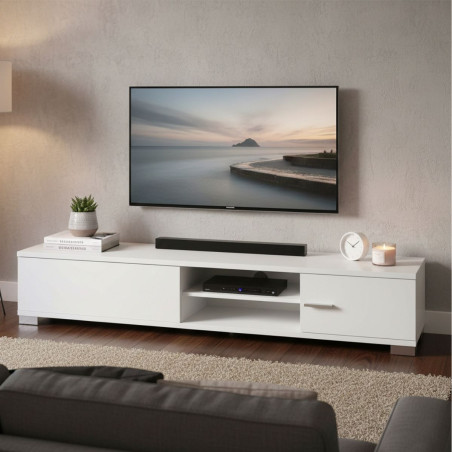 Meuble TV 1 porte 1 tiroir 180cm 2 niches laquées blanc - PALLADIOR