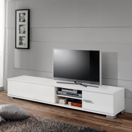 Meuble TV 1 porte 1 tiroir 180cm 2 niches laquées blanc - PALLADIOR