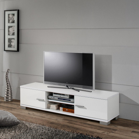 Meuble TV 2 portes 140cm 2 niches laquées blanc - PALLADIOR