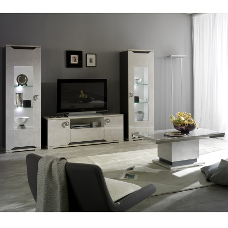 Meuble TV effet béton laqué 2 portes - BRAVO