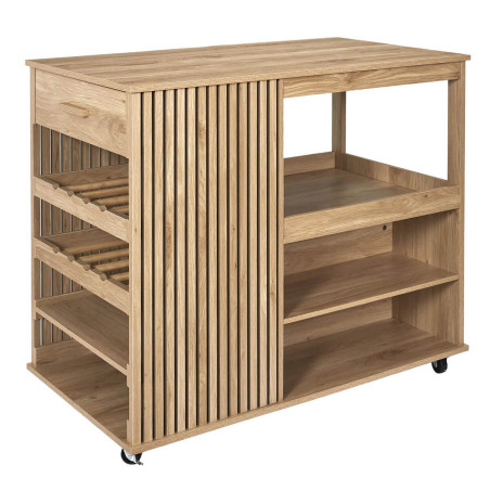 Ilot de Cuisine Multi-Rangement Effet Bois avec Tasseaux - PAJEN