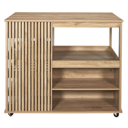 Ilot de Cuisine Multi-Rangement Effet Bois avec Tasseaux - PAJEN