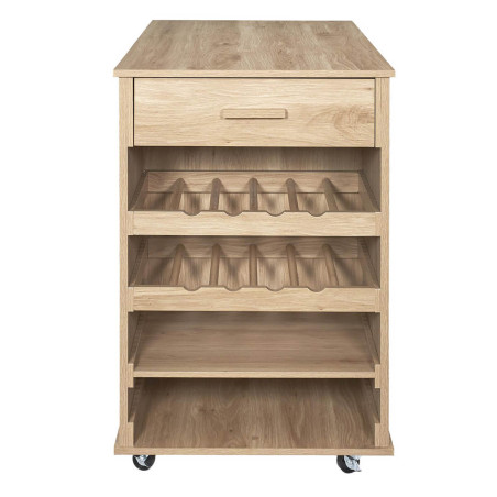 Ilot de Cuisine Multi-Rangement Effet Bois avec Tasseaux - PAJEN