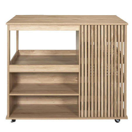 Ilot de Cuisine Multi-Rangement Effet Bois avec Tasseaux - PAJEN