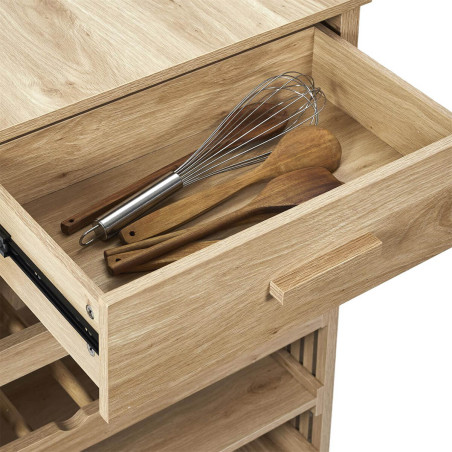 Ilot de Cuisine Multi-Rangement Effet Bois avec Tasseaux - PAJEN