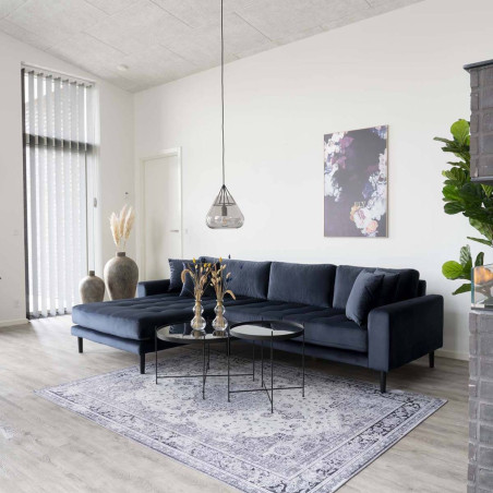 Table basse ronde Ø48 cm acier noir et plateau verre - MEOIO