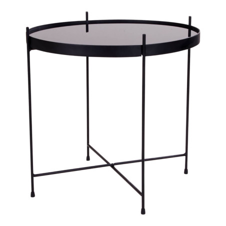 Table basse ronde Ø48 cm acier noir et plateau verre - MEOIO