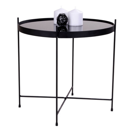 Table basse ronde Ø48 cm acier noir et plateau verre - MEOIO