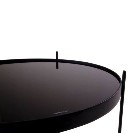 Table basse ronde Ø48 cm acier noir et plateau verre - MEOIO