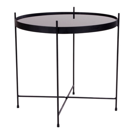 Table basse ronde Ø48 cm acier noir et plateau verre - MEOIO
