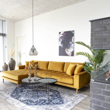 Table basse ronde Ø48 cm acier noir et plateau verre - MEOIO