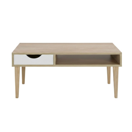 Table basse avec 1 tiroir et 1 niche effet bois - ALENIOR