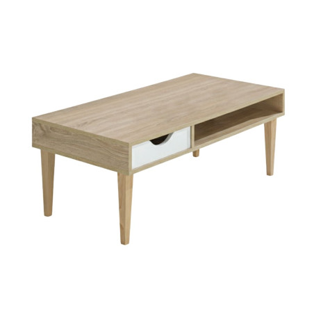 Table basse avec 1 tiroir et 1 niche effet bois - ALENIOR